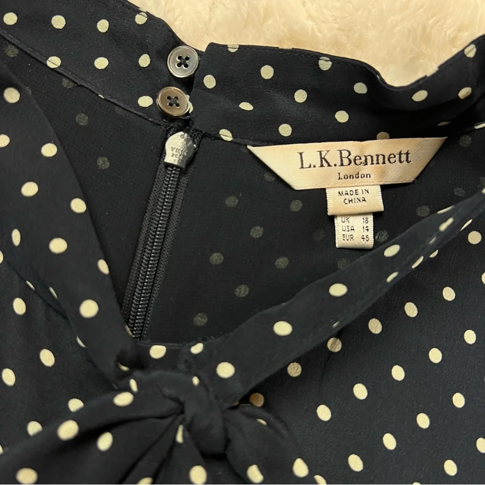 LK BENNETT navy white polka dot silk Mortimer dress in Sloane Blue - Picture 9 of 10